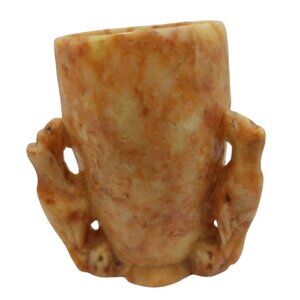 Vintage Hand-Carved Stone Cup With 3 Birds Design